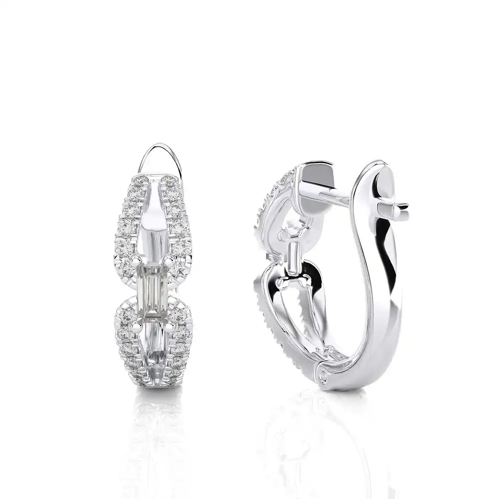 3/8 CTW Diamond Baguette Classic Huggie Earrings