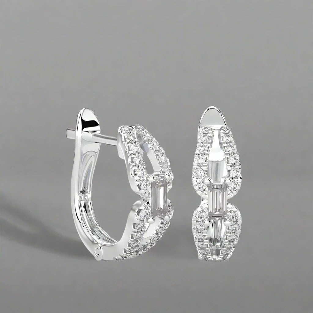 3/8 CTW Diamond Baguette Classic Huggie Earrings