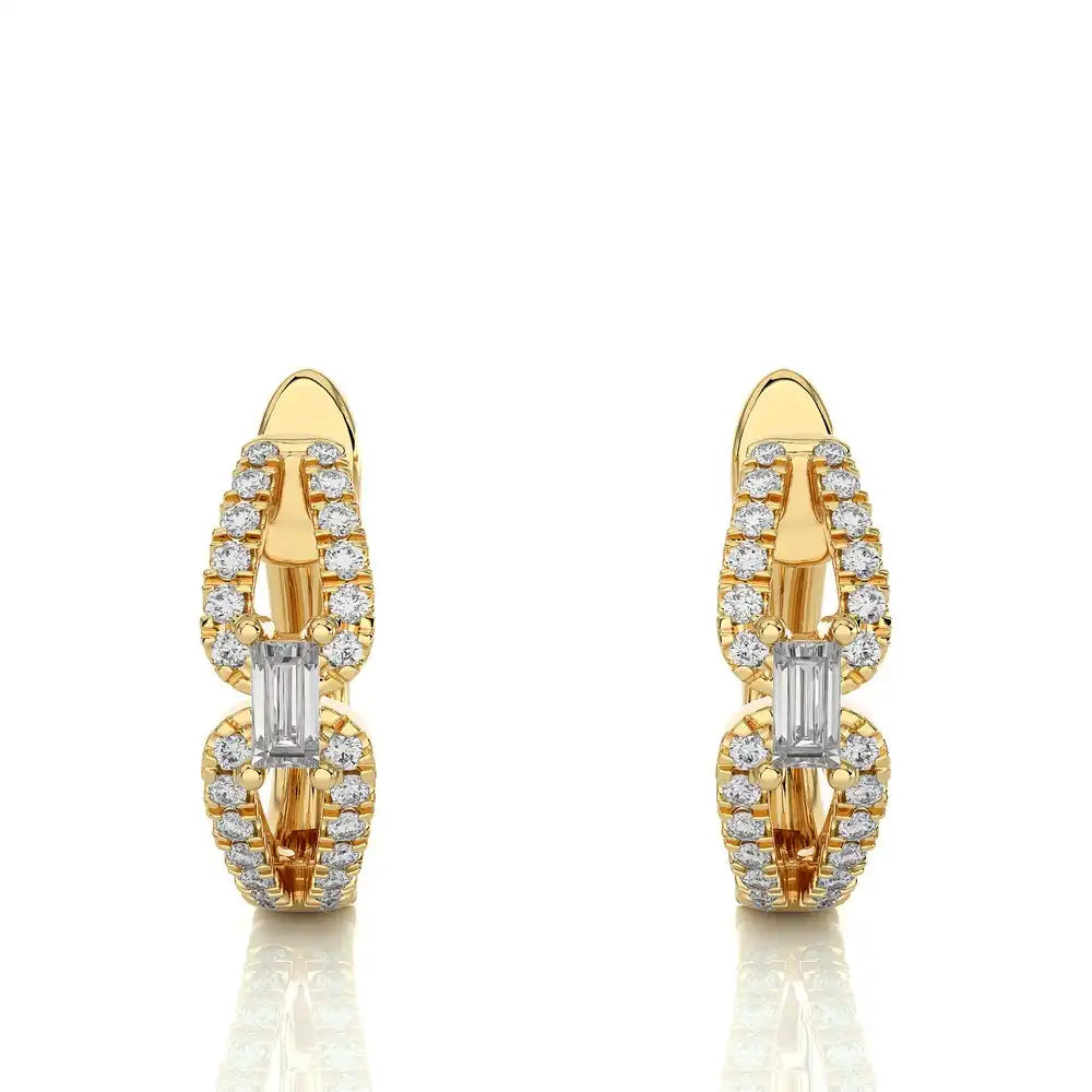 3/8 CTW Diamond Baguette Classic Huggie Earrings