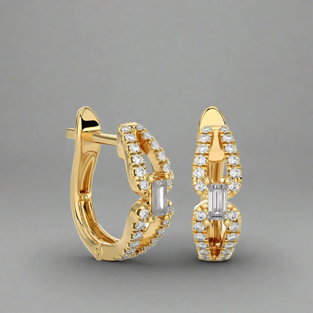 3/8 CTW Diamond Baguette Classic Huggie Earrings