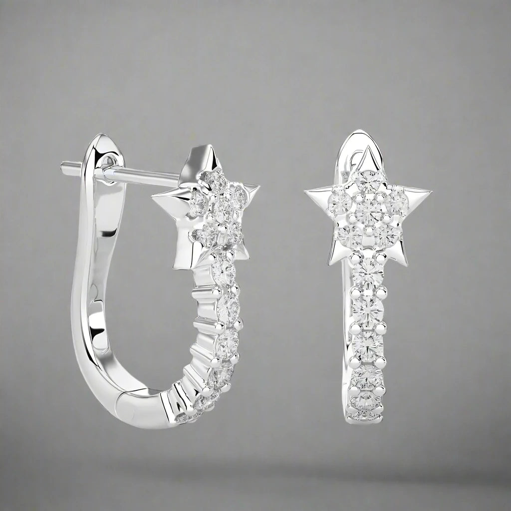 1/4 CTW Diamond Stellar Sparkle Star Shaped Huggie Earring