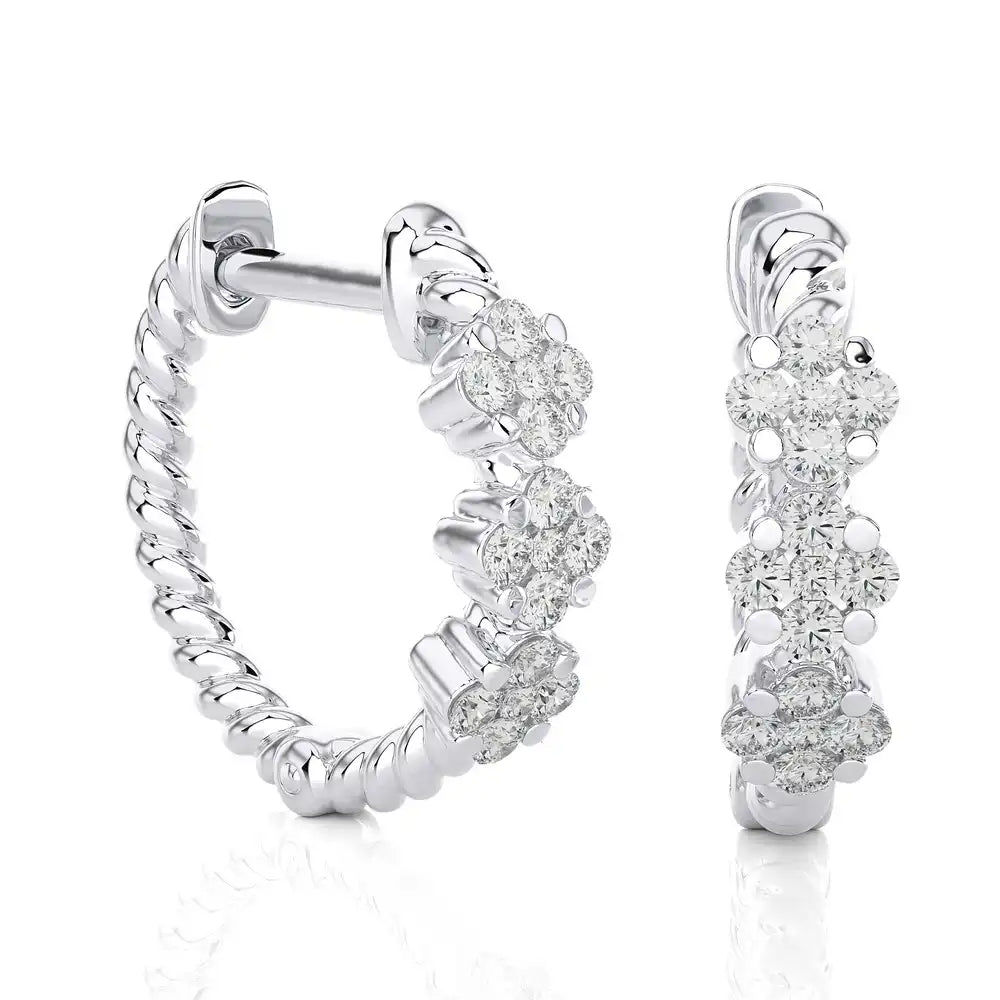 1/5 CTW 3 Mini Flower Cluster Huggies Earrings