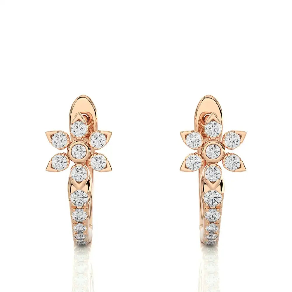 1/3 CTW Diamond Flower Huggies Earrings