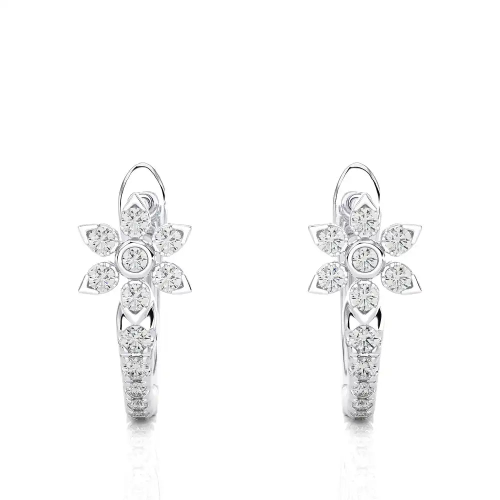 1/3 CTW Diamond Flower Huggies Earrings