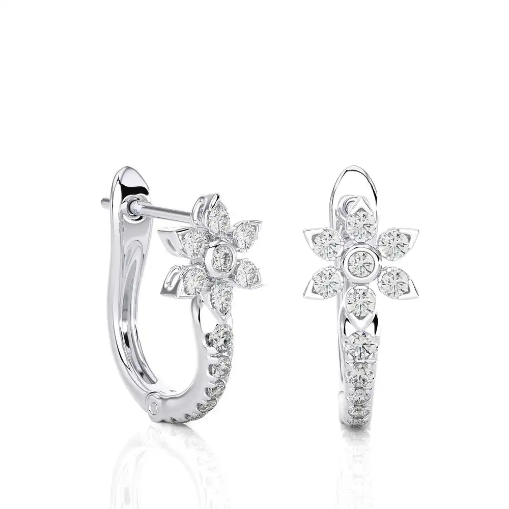 1/3 CTW Diamond Flower Huggies Earrings