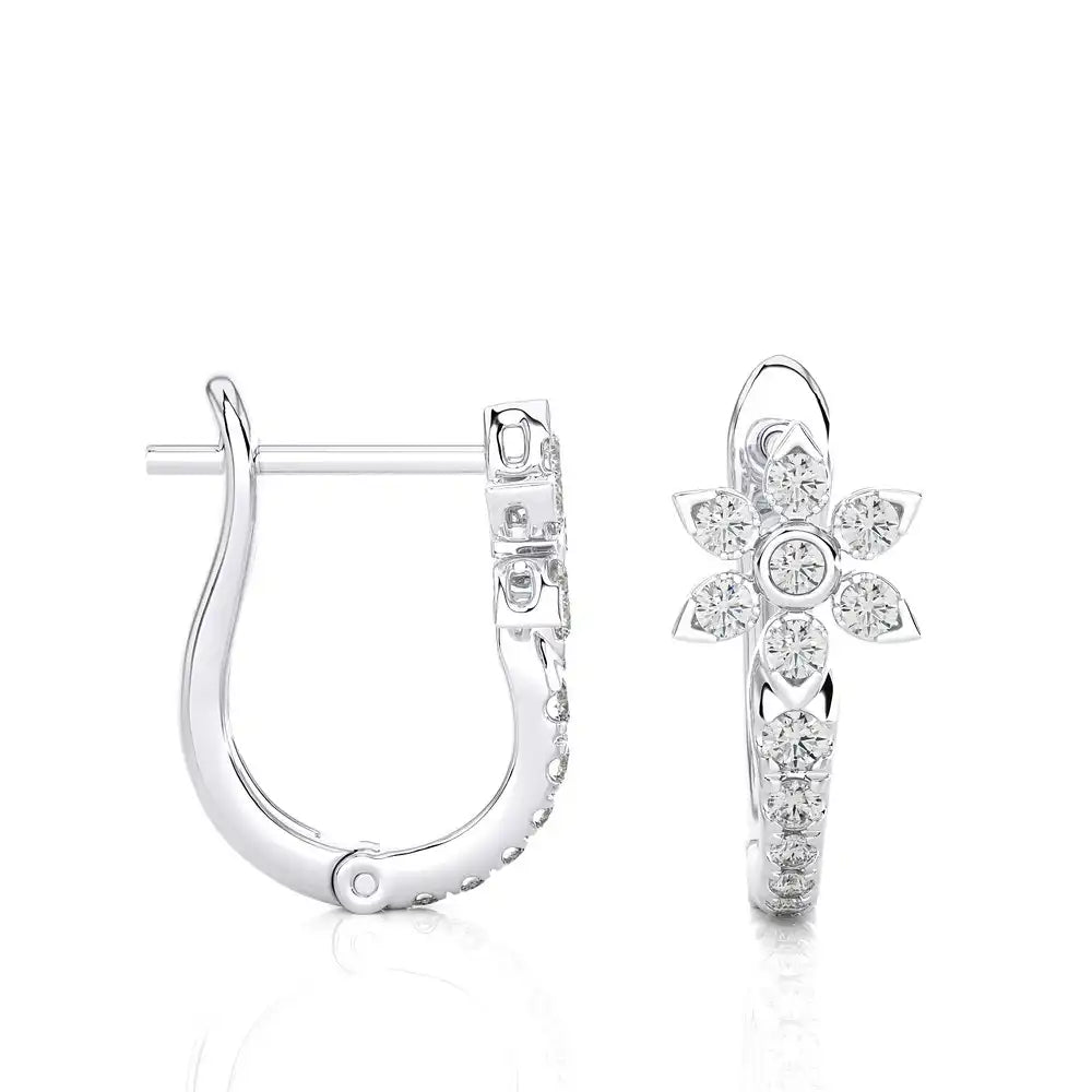 1/3 CTW Diamond Flower Huggies Earrings