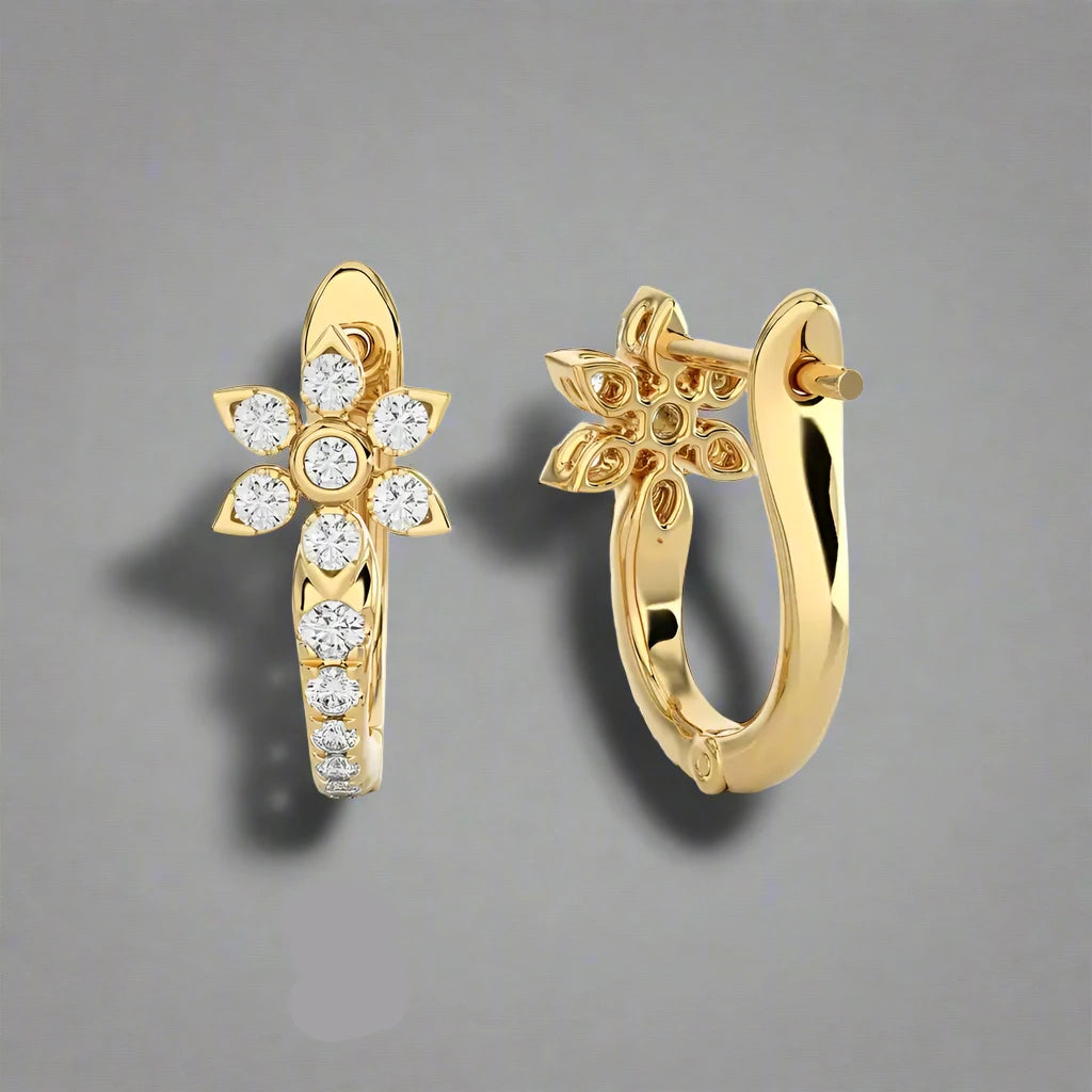 1/3 CTW Diamond Flower Huggies Earrings