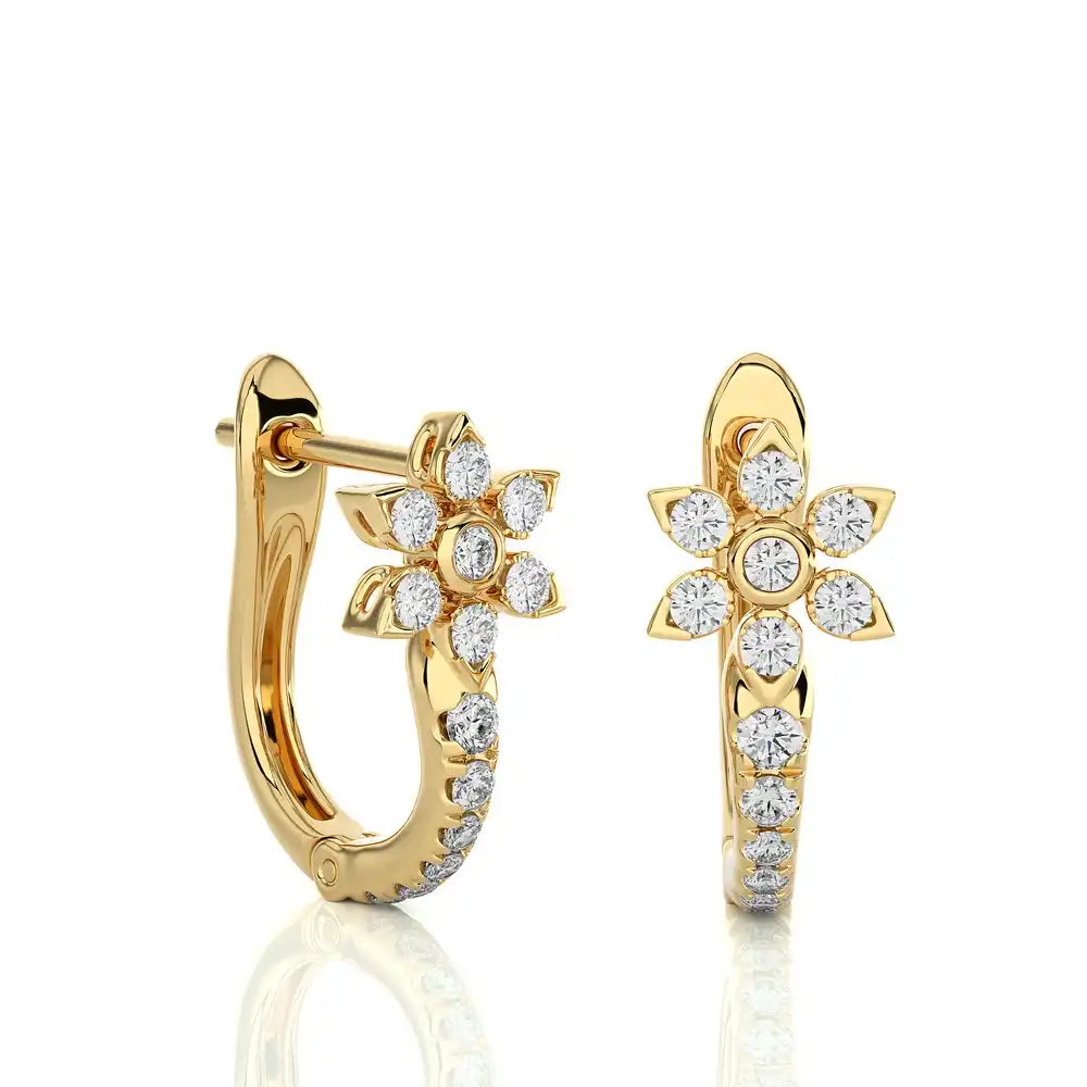 1/3 CTW Diamond Flower Huggies Earrings