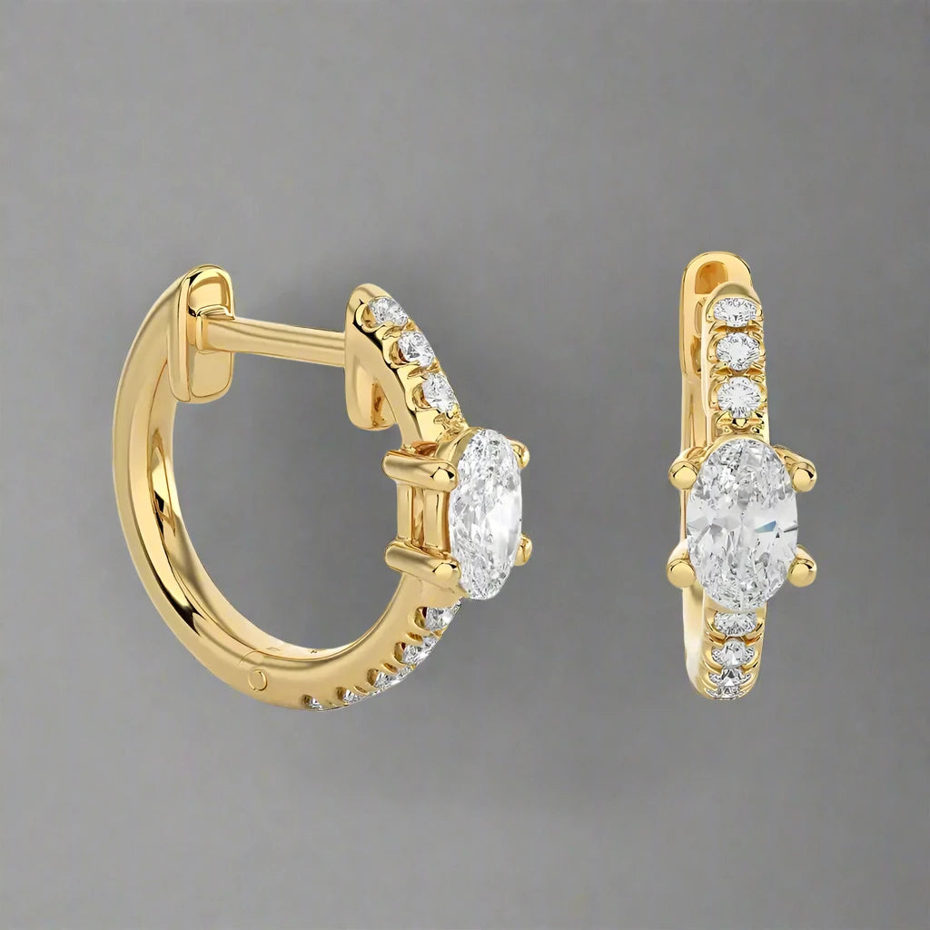 1/8 CTW Oval Diamond Delicate Fancy Huggie Earrings