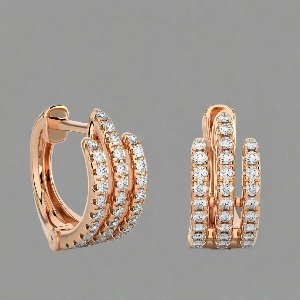 3/8 CTW Pave-Set Diamond Three Row  Huggie Earring.