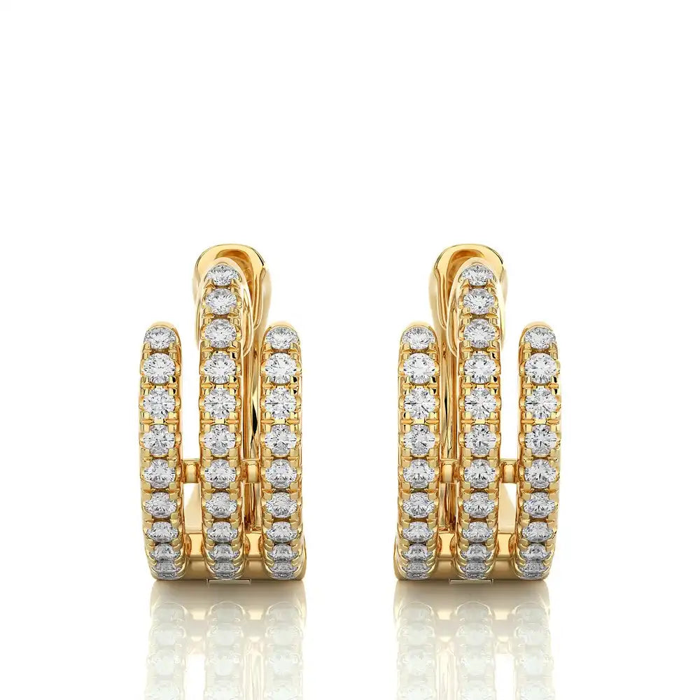 3/8 CTW Pave-Set Diamond Three Row  Huggie Earring.