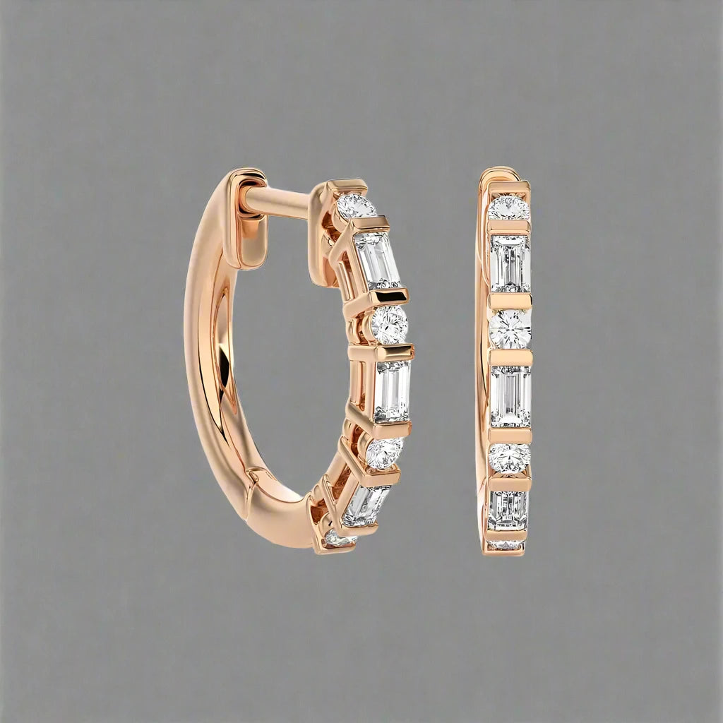 1/5 CTW Baguette & Round Diamond Classic Huggie Earring