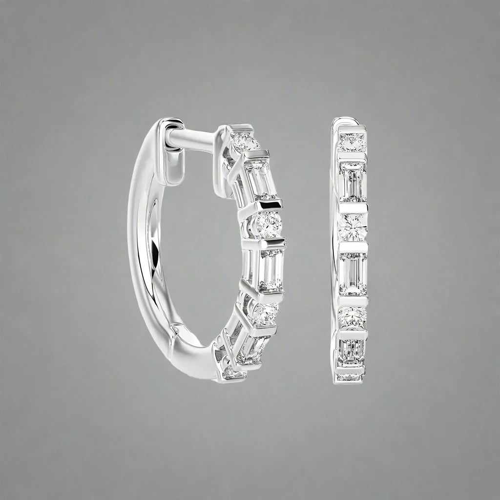 1/5 CTW Baguette & Round Diamond Classic Huggie Earring