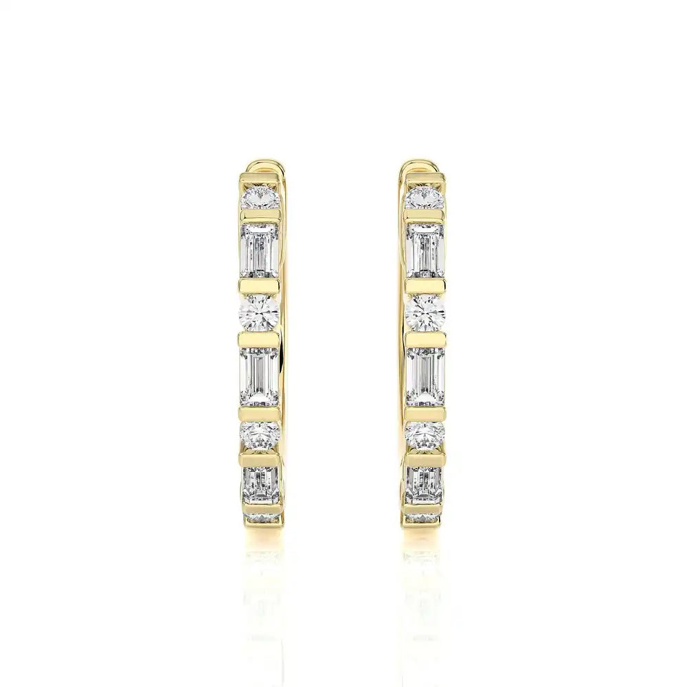 1/5 CTW Baguette & Round Diamond Classic Huggie Earring