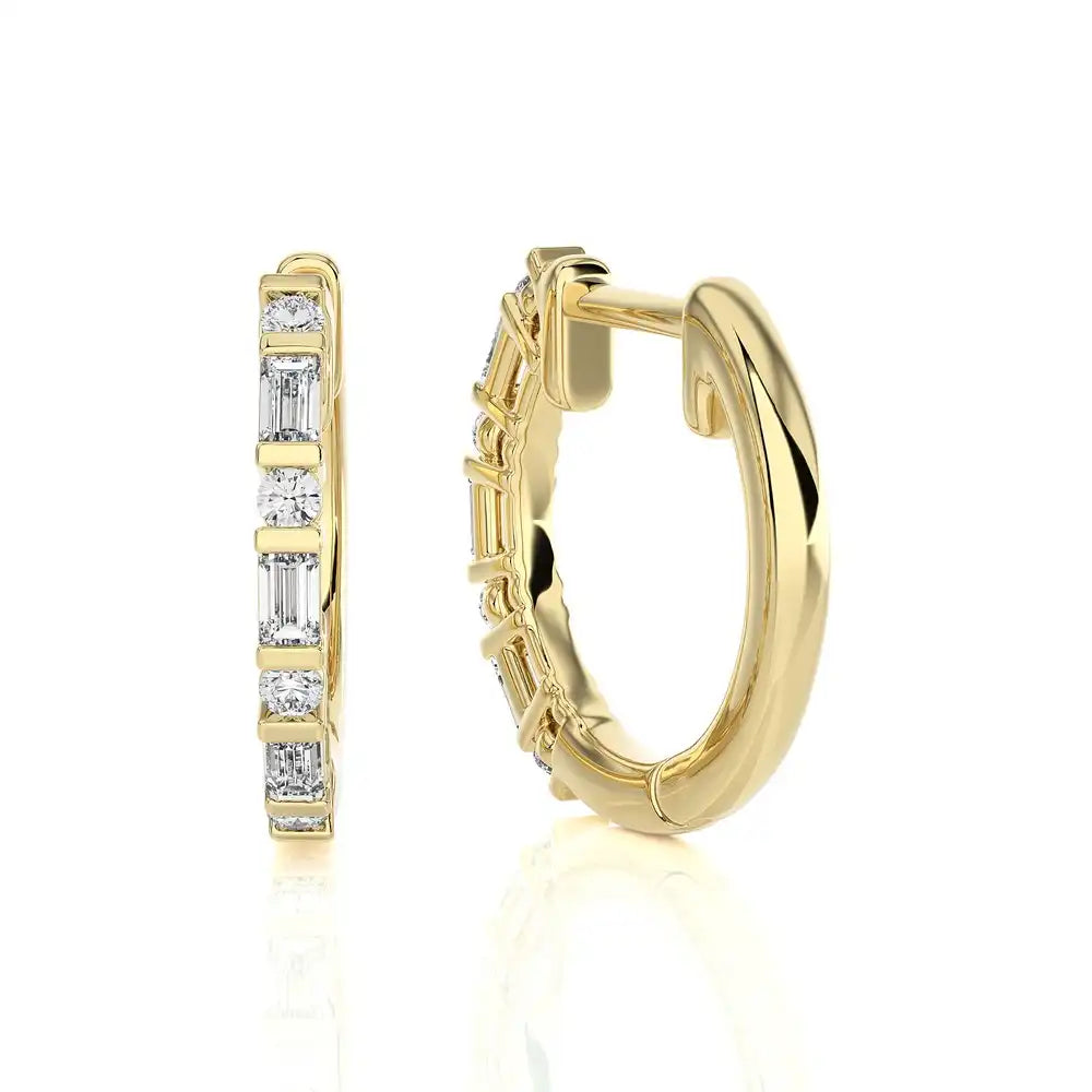 1/5 CTW Baguette & Round Diamond Classic Huggie Earring