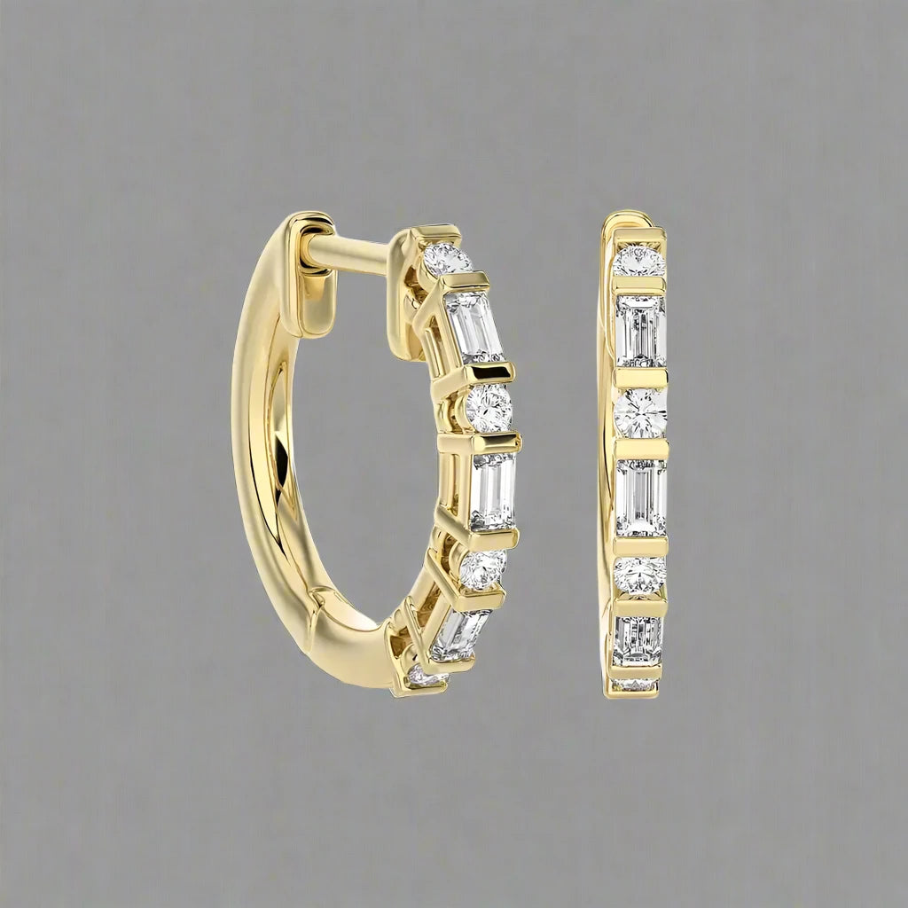 1/5 CTW Baguette & Round Diamond Classic Huggie Earring