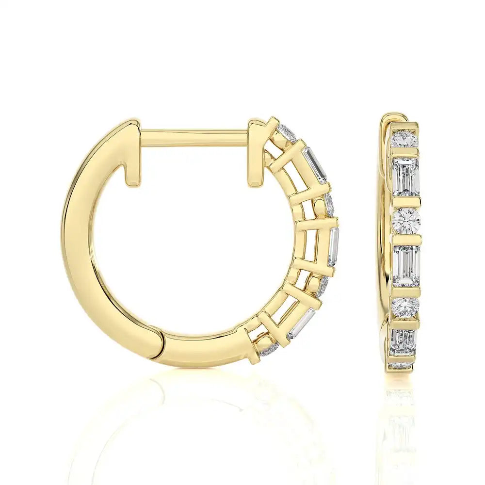 1/5 CTW Baguette & Round Diamond Classic Huggie Earring