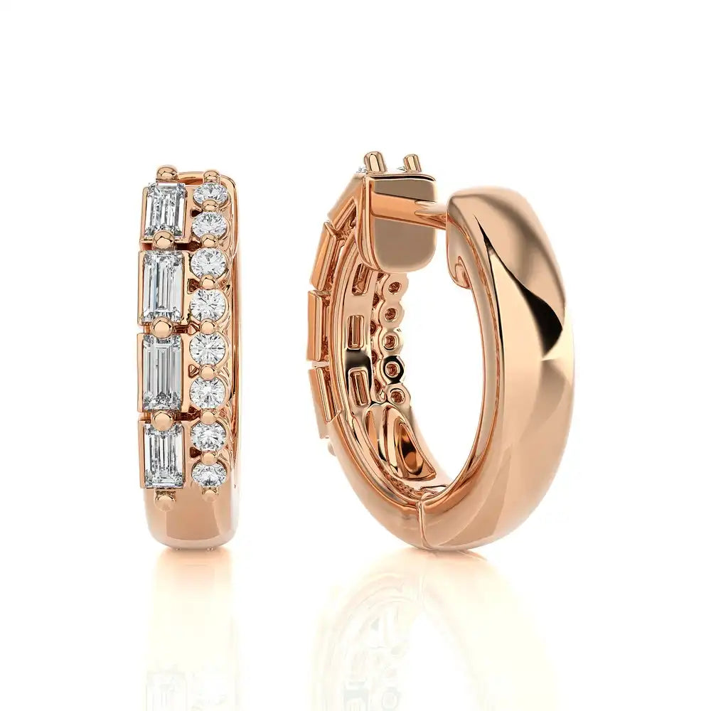 3/8 CTW Diamond Baguette Designer Chic Huggie Earring