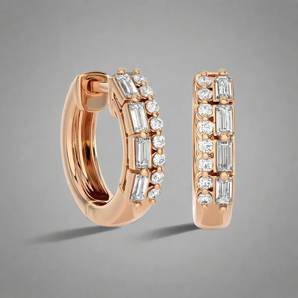 3/8 CTW Diamond Baguette Designer Chic Huggie Earring