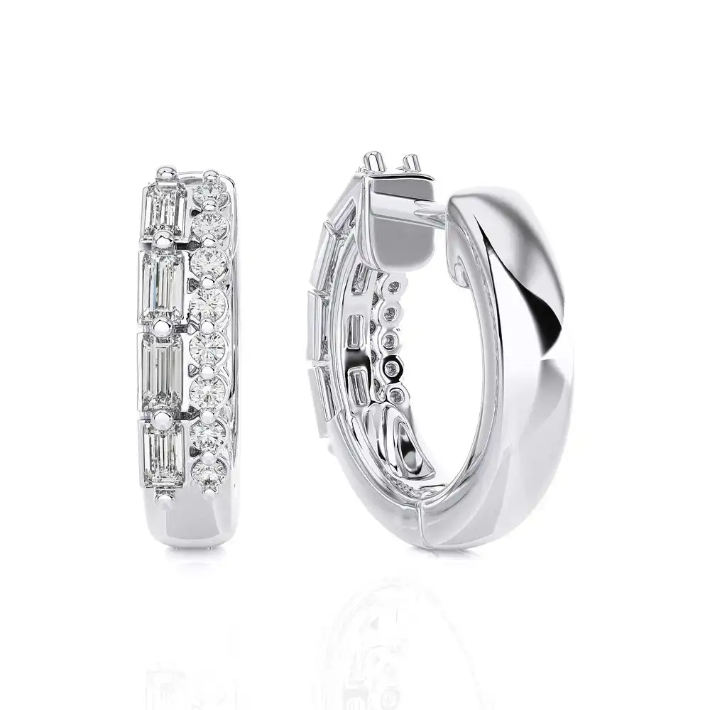 3/8 CTW Diamond Baguette Designer Chic Huggie Earring