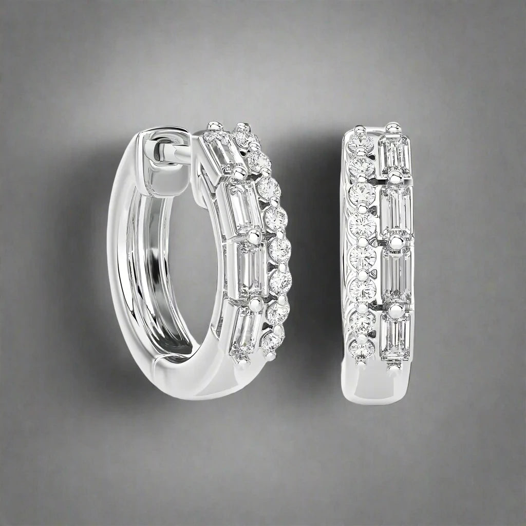 3/8 CTW Diamond Baguette Designer Chic Huggie Earring