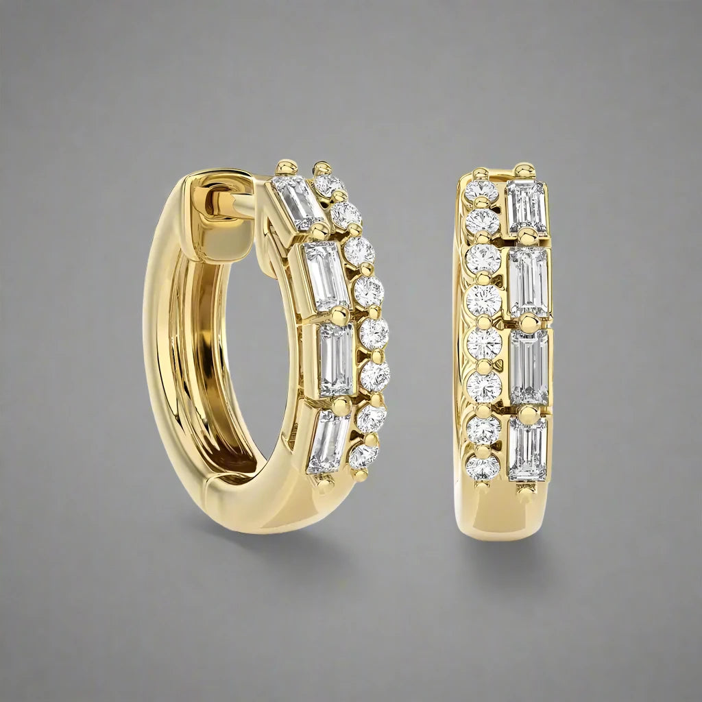 3/8 CTW Diamond Baguette Designer Chic Huggie Earring