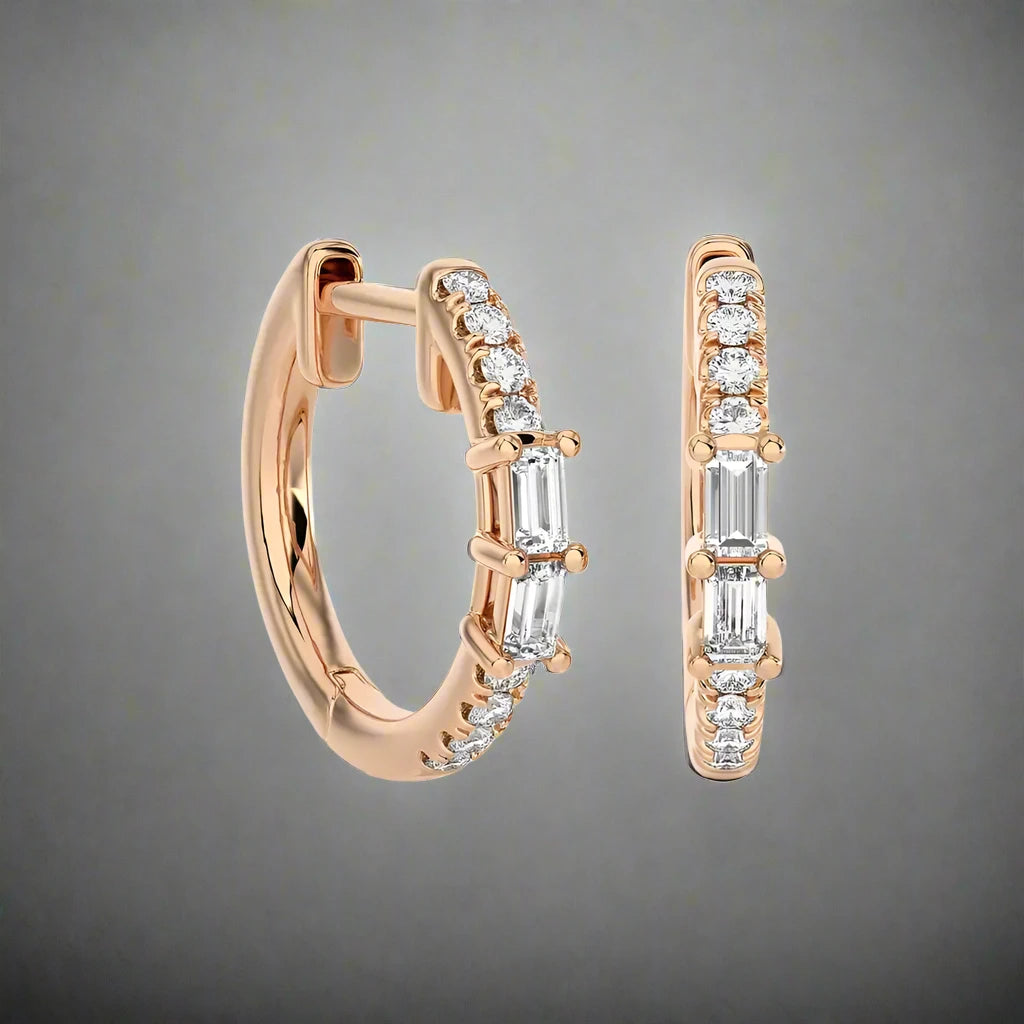 1/5 CTW Baguette Diamond Chic Huggie Earrings