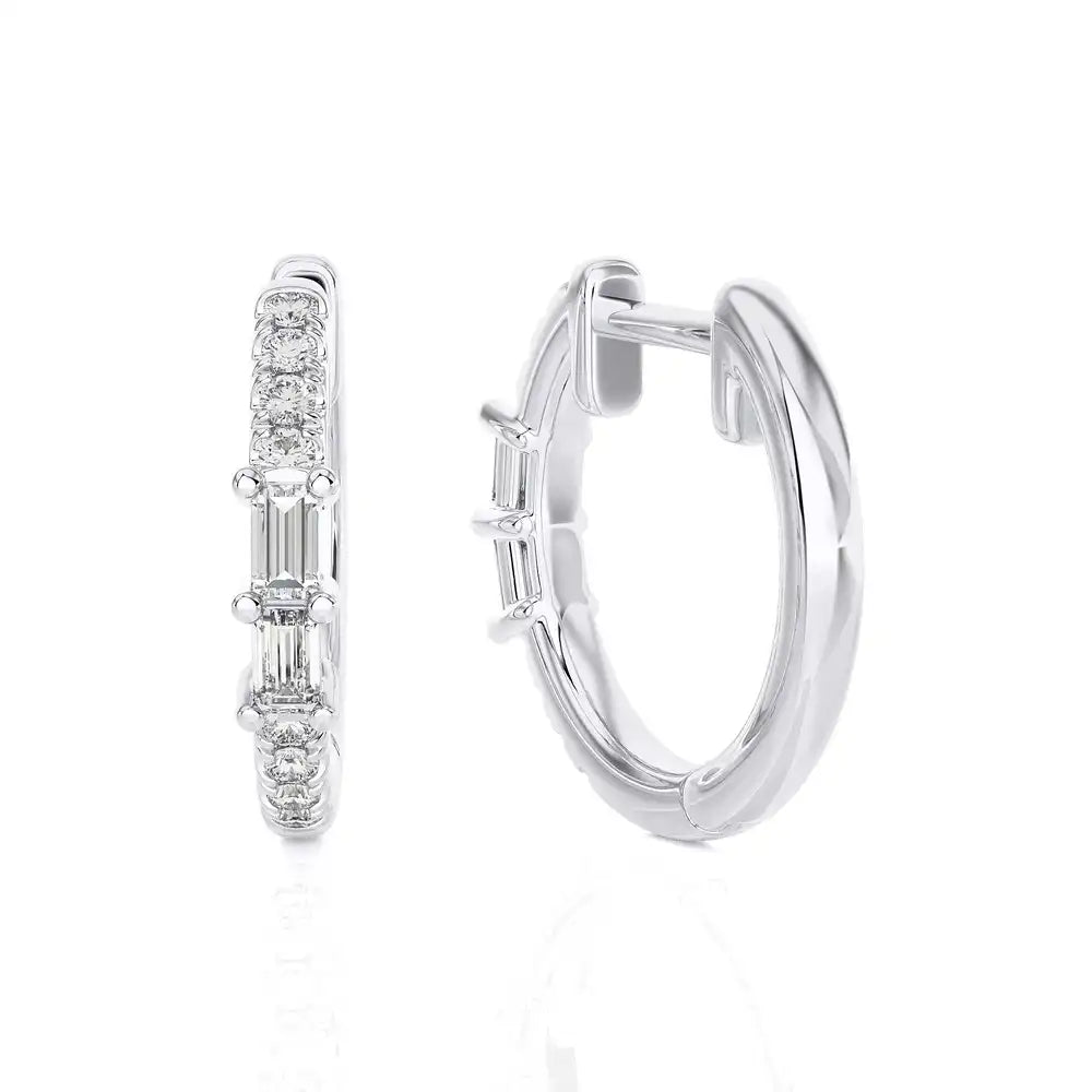 1/5 CTW Baguette Diamond Chic Huggie Earrings