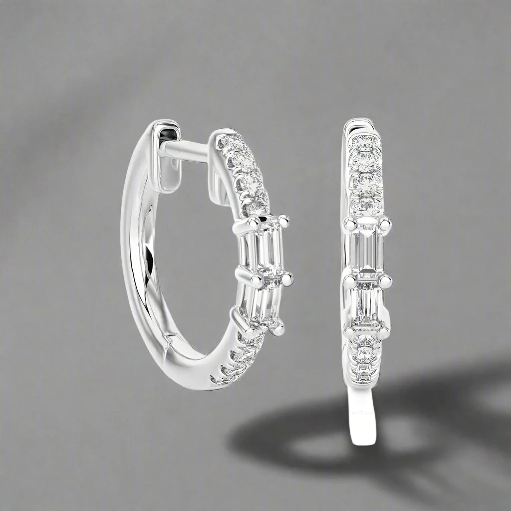 1/5 CTW Baguette Diamond Chic Huggie Earrings