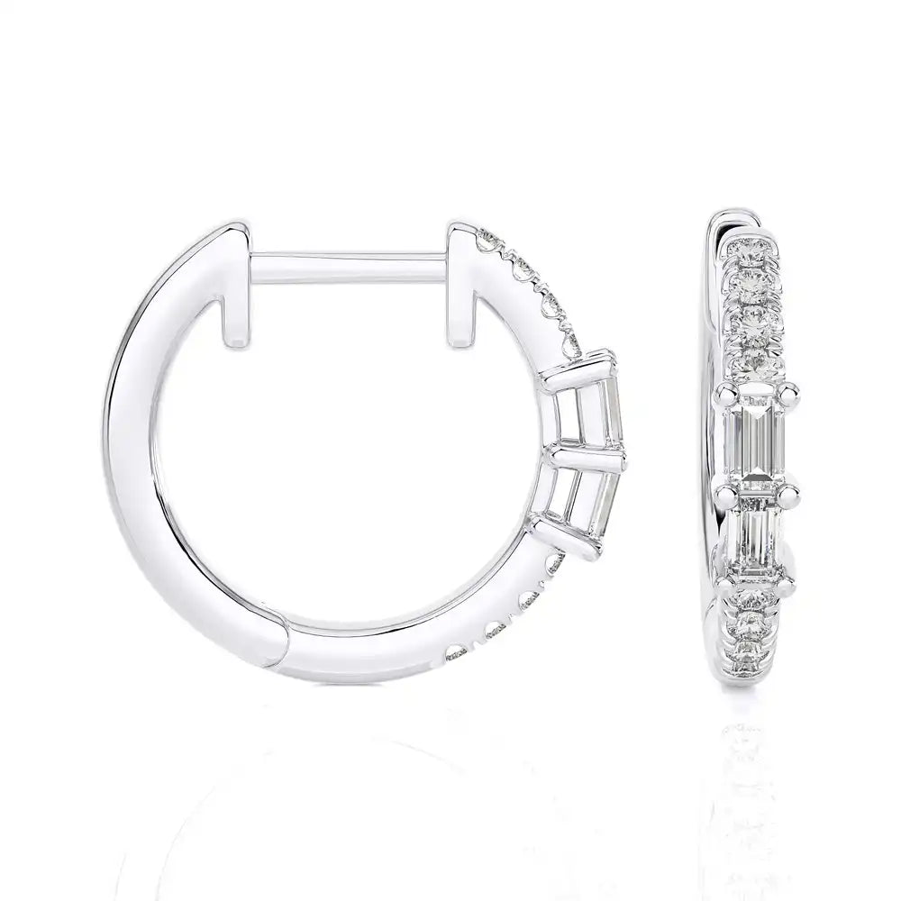 1/5 CTW Baguette Diamond Chic Huggie Earrings