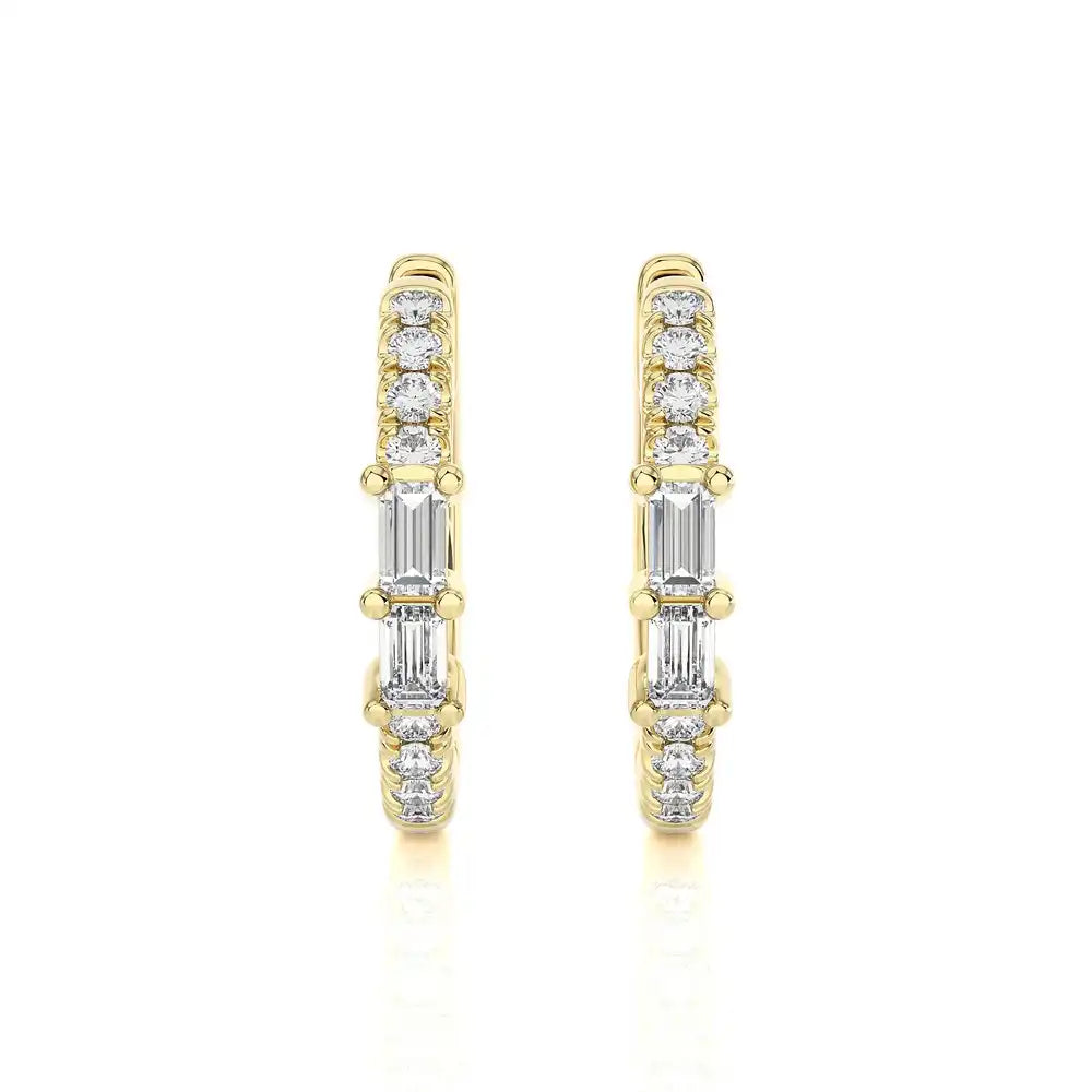 1/5 CTW Baguette Diamond Chic Huggie Earrings