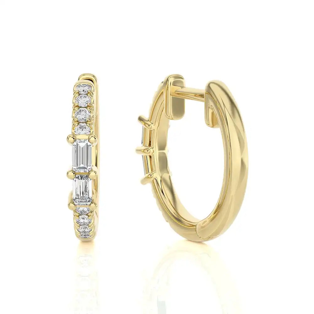 1/5 CTW Baguette Diamond Chic Huggie Earrings