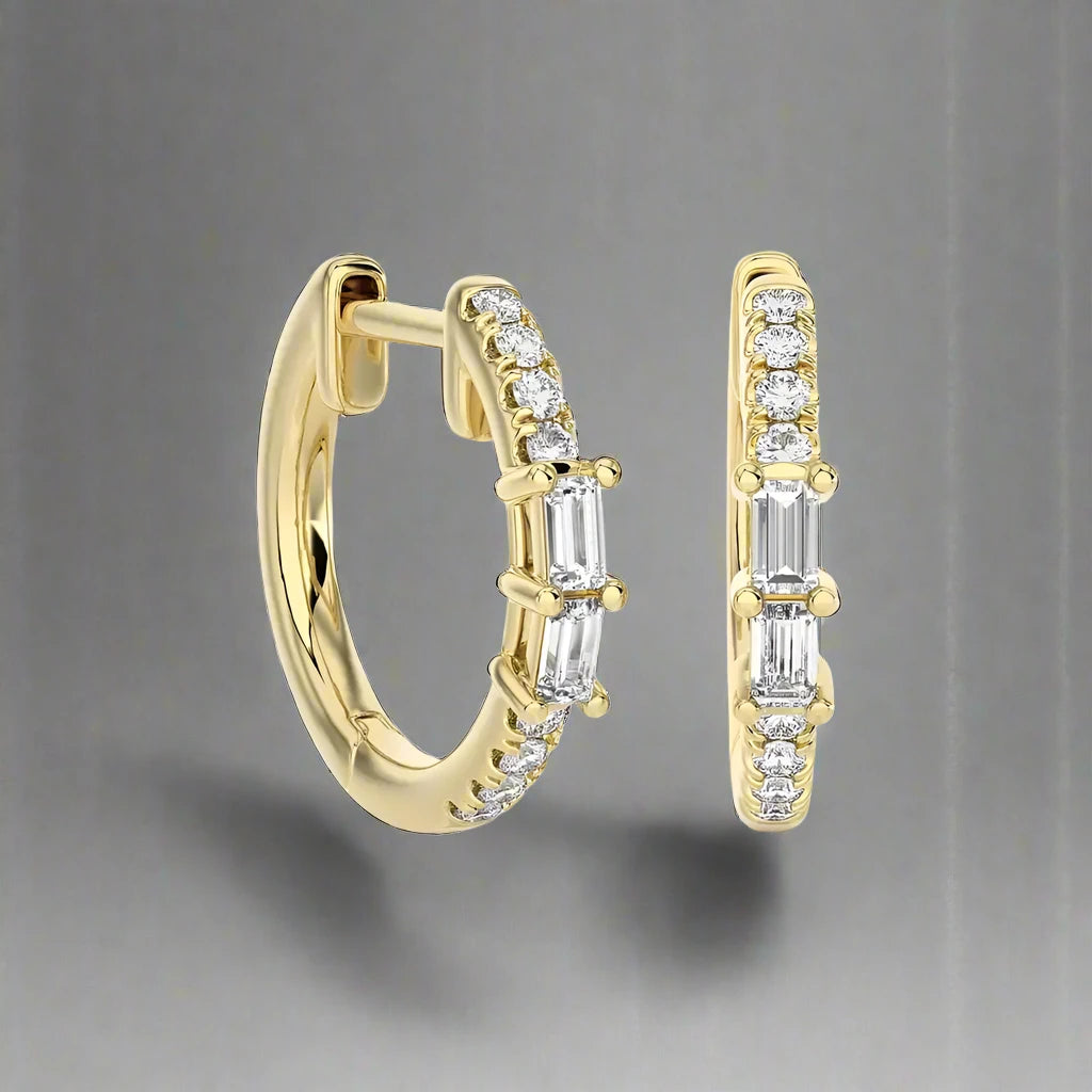 1/5 CTW Baguette Diamond Chic Huggie Earrings