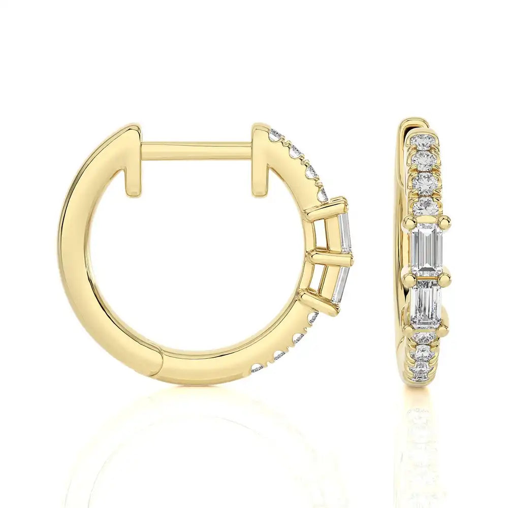 1/5 CTW Baguette Diamond Chic Huggie Earrings