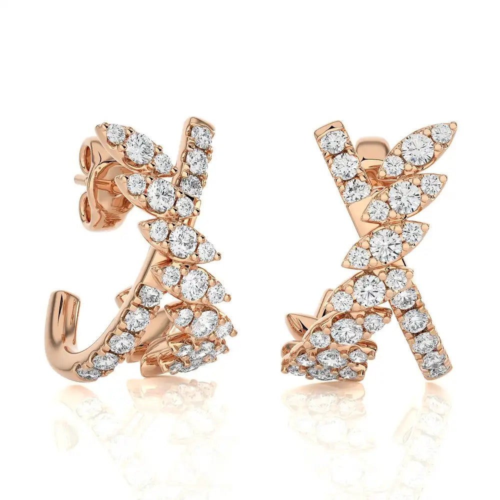 1 CTW Diamond Dazzling Leaf Trendy Earrings