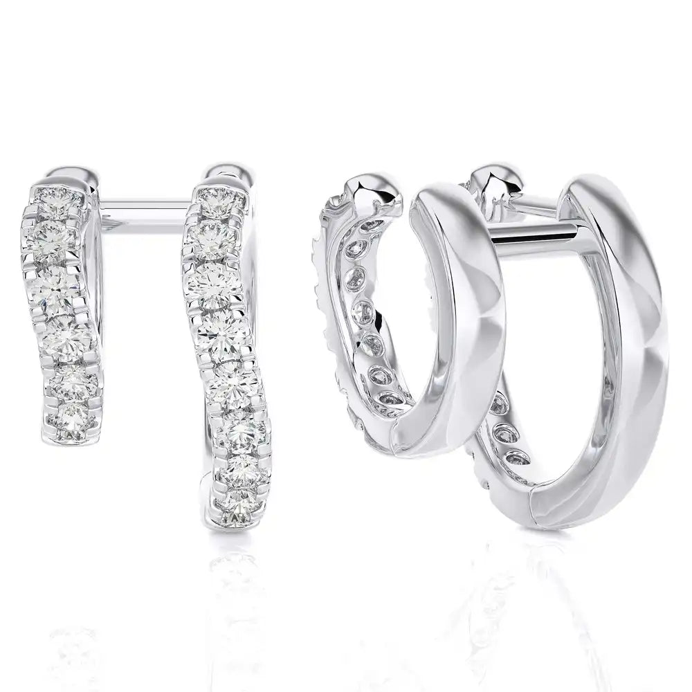 3/4 CTW Diamond Dual Huggie Earrings