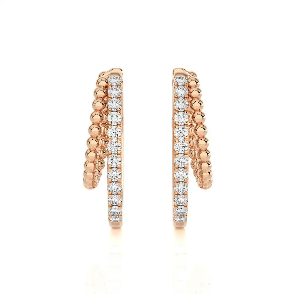 1/4 CTW Beaded Gold & Pave Diamond Huggie Earrings