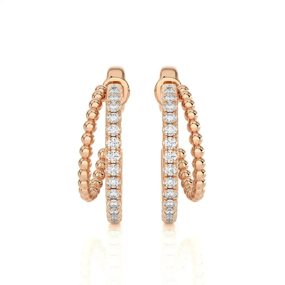 1/4 CTW Beaded Gold With Pave Diamond Huggie Earring.