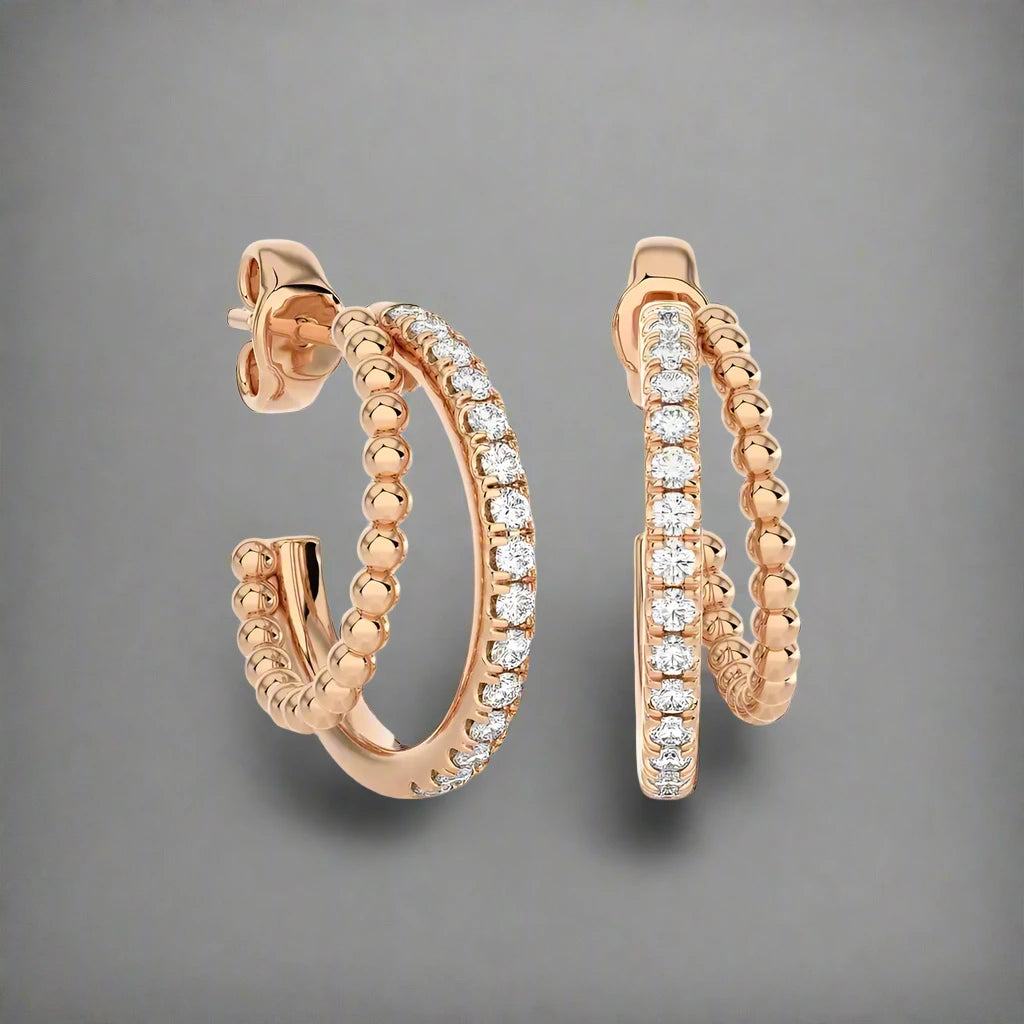 1/4 CTW Beaded Gold With Pave Diamond Huggie Earring.