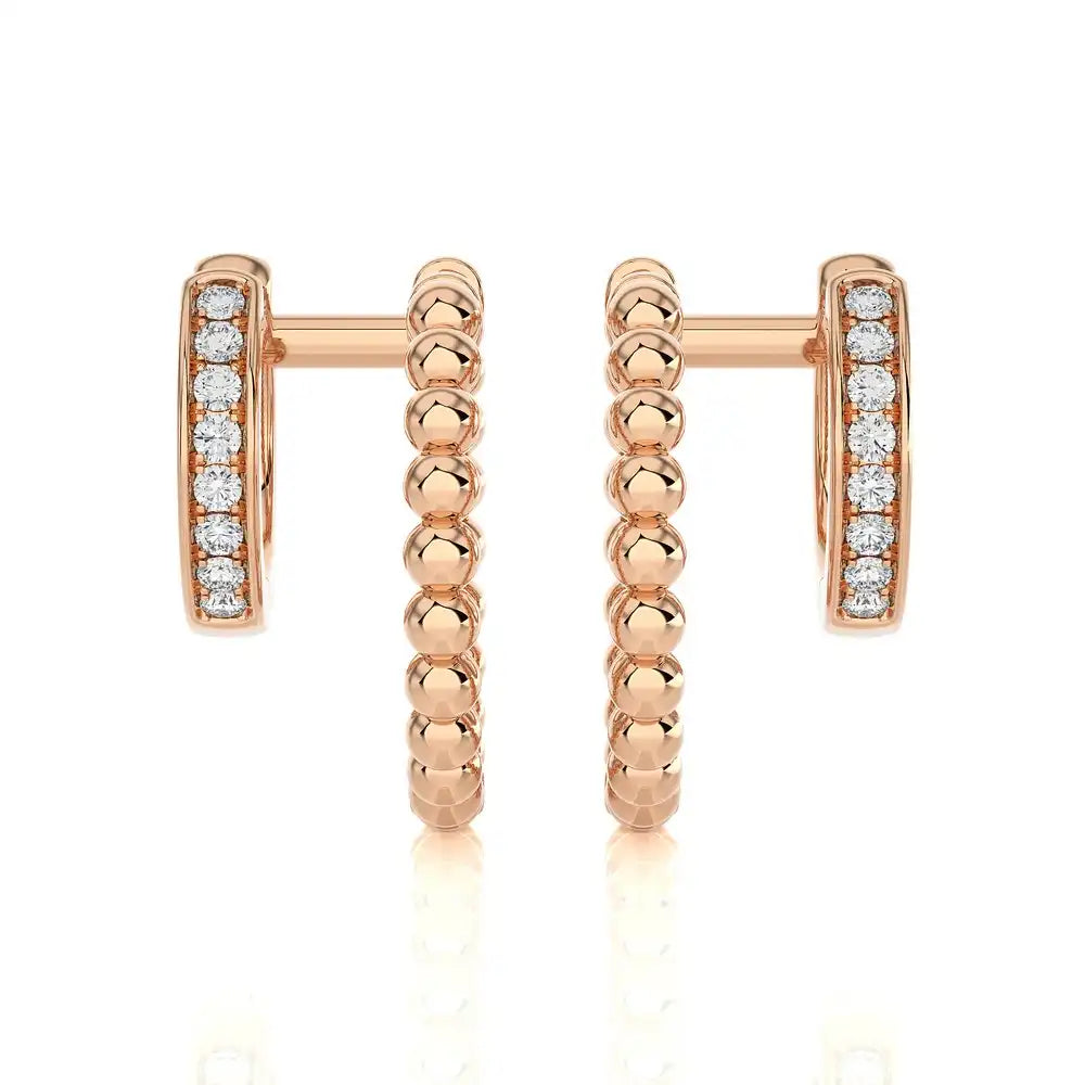 1/8 CTW Beaded Gold Double Huggie Earring