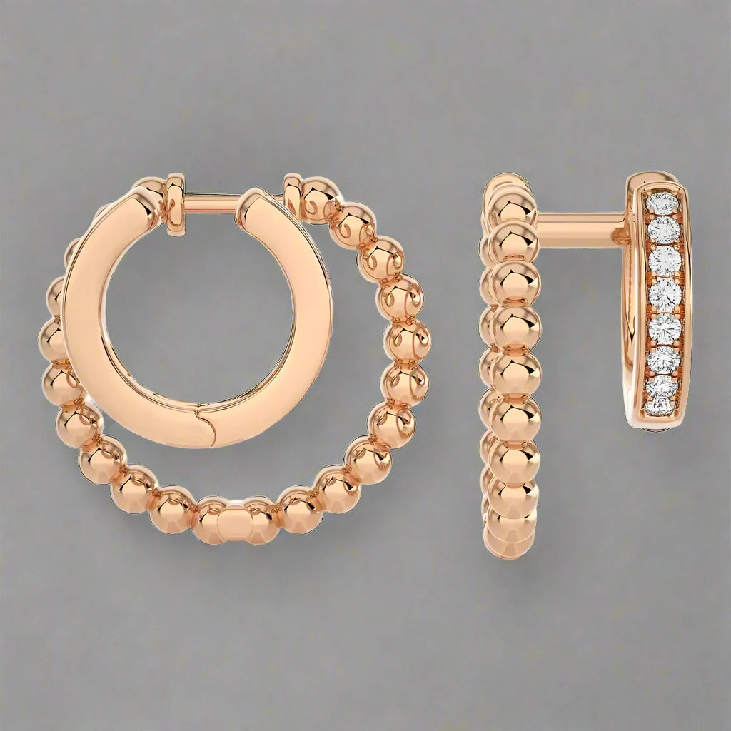 1/8 CTW Beaded Gold Double Huggie Earring