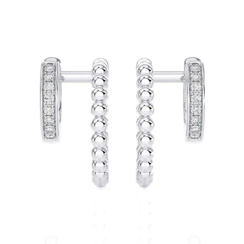 1/8 CTW Beaded Gold Double Huggie Earring