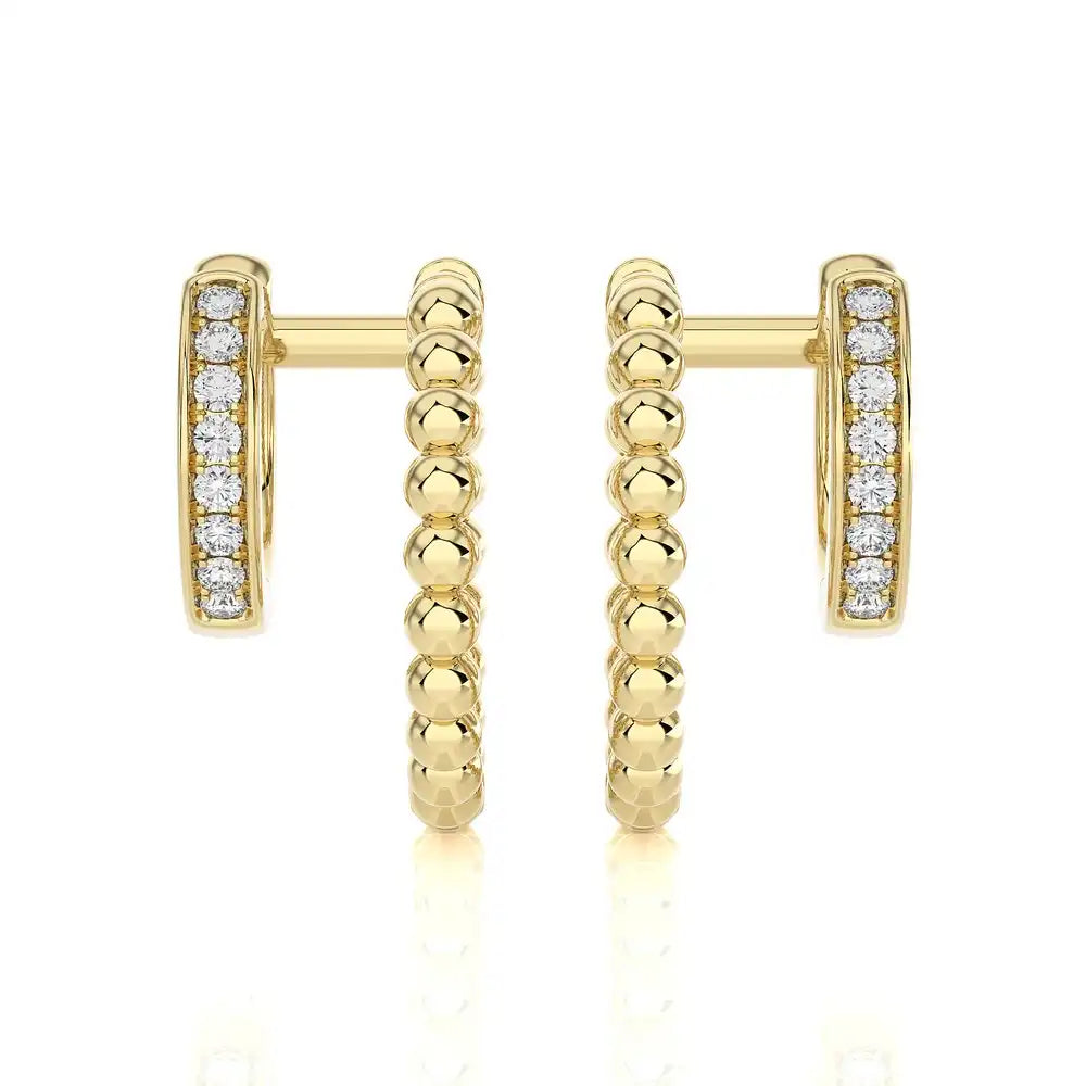 1/8 CTW Beaded Gold Double Huggie Earring