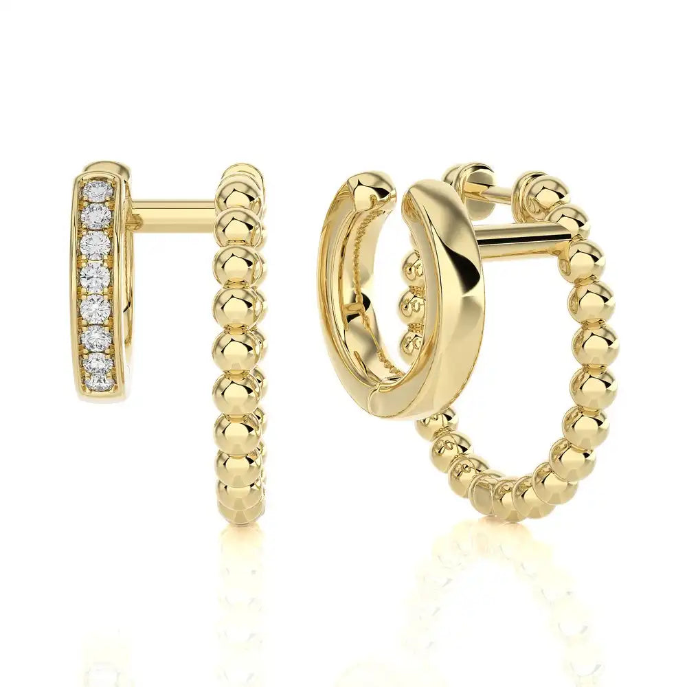 1/8 CTW Beaded Gold Double Huggie Earring