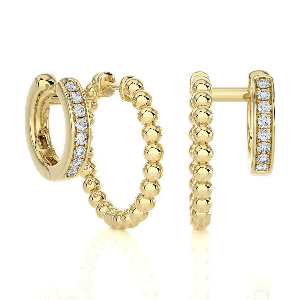 1/8 CTW Beaded Gold Double Huggie Earring