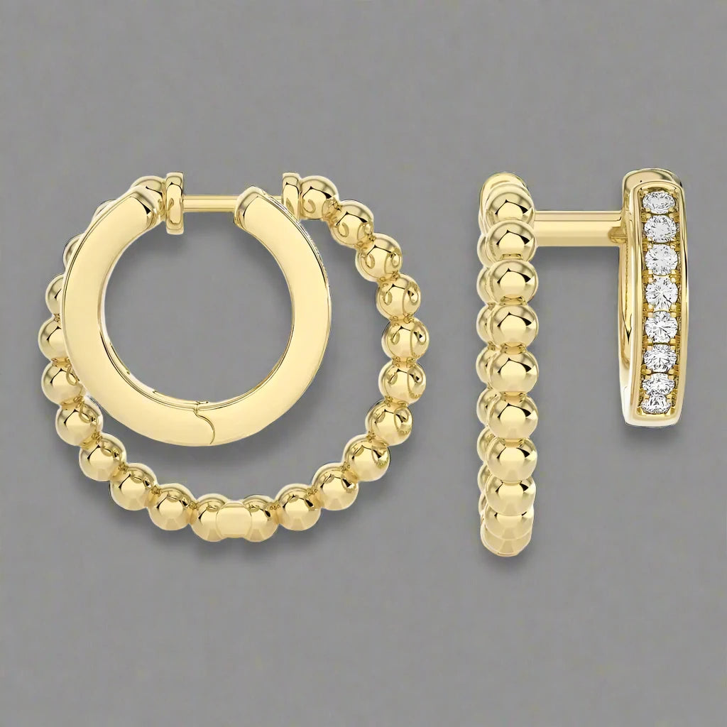 1/8 CTW Beaded Gold Double Huggie Earring