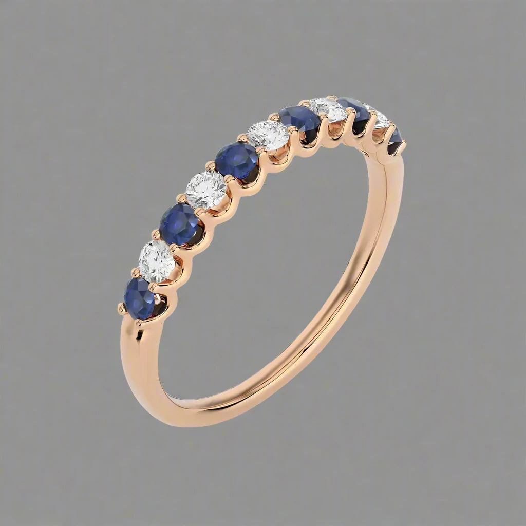 1/5 CTW Round Cut Diamond & Blue Sapphire Stunning Half Eternity Ring