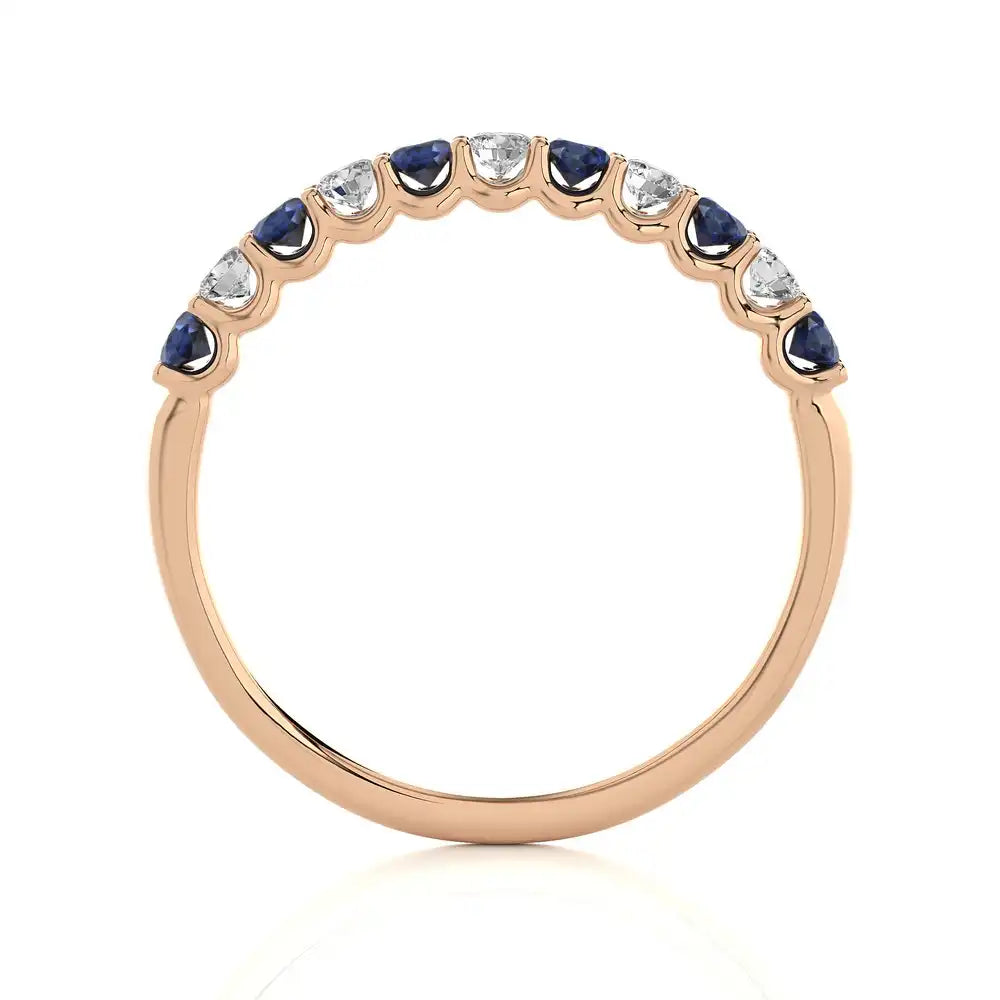 1/5 CTW Round Cut Diamond & Blue Sapphire Stunning Half Eternity Ring