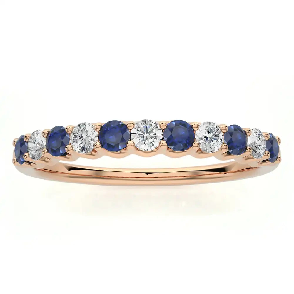 1/5 CTW Round Cut Diamond & Blue Sapphire Stunning Half Eternity Ring