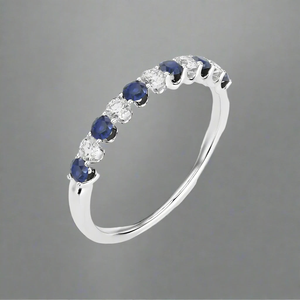 1/5 CTW Round Cut Diamond & Blue Sapphire Stunning Half Eternity Ring